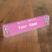 Whimsical White Daisy Flower Pink Naambordje (Zijkant)