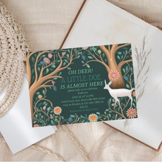 Whimsical White Deer Woodland Baby shower Kaart