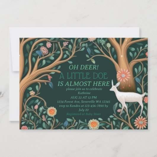 Whimsical White Deer Woodland Baby shower Kaart (Voorkant)
