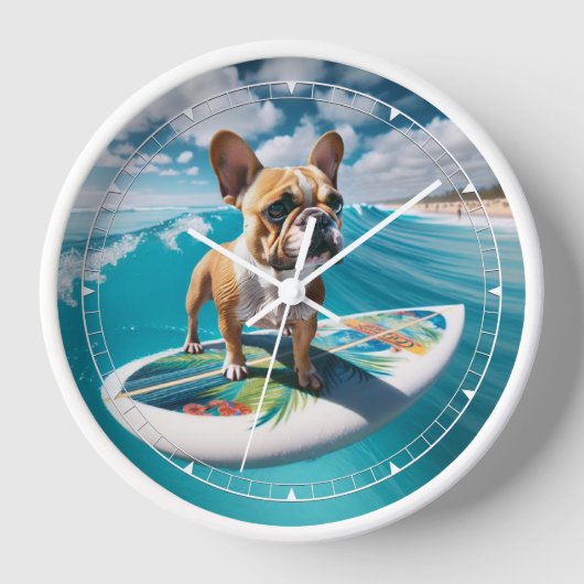 Whimsical White en Tan Surfen Franse Bulldog (Voorkant)