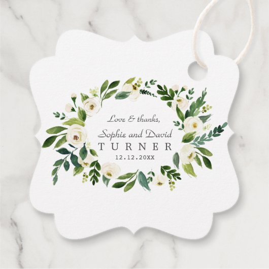 Whimsical White Floral Wreath Handwriting Weddensc Bedankjes Labels (Achterkant)