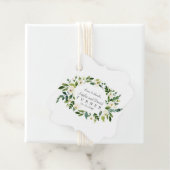 Whimsical White Floral Wreath Handwriting Weddensc Bedankjes Labels (In situ)