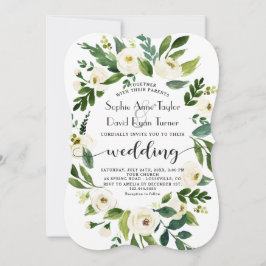 Whimsical White Floral Wreath Handwriting Weddensc Kaart