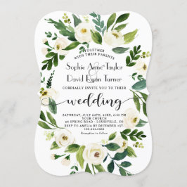 Whimsical White Floral Wreath Handwriting Weddensc Kaart