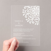 Whimsical White Flourish Wedding Acryl Uitnodigingen (Insitu (Draagbaar))
