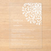 Whimsical White Flourish Wedding Acryl Uitnodigingen (Voorkant)