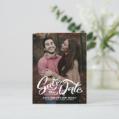 Whimsical White Hand Lettered Photo Overlay Floral Aankondigingskaart (Staand voorkant)