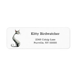 Whimsical White Long Neck Cat Retouradres Etiket