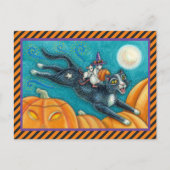 WHIMSICAL WHITE MICE RIDING HALLOWEEN BLACK CAT BRIEFKAART (Voorkant)