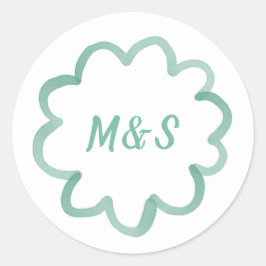 Whimsical White Olive Green Hand getekend monogram Ronde Sticker