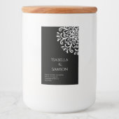 Whimsical White op Black Flourish Candle Label Voedselcontainer Etiket (Voorkant)