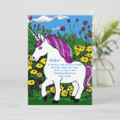 Whimsical White Paarse Verjaardag Eenhoorn Kaart (Staand voorkant)