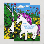 Whimsical White Paarse Verjaardag Eenhoorn Kaart (Voorkant / Achterkant)