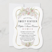 Whimsical White Pink Flowers Gold Lijst Sweet 16 Kaart (Voorkant)