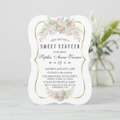 Whimsical White Pink Flowers Gold Lijst Sweet 16 Kaart (Staand voorkant)