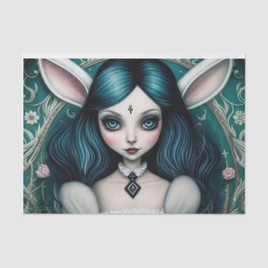 Whimsical White Rabbit Girl Alice Decoupage Papier (Voorkant)