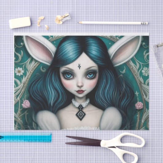 Whimsical White Rabbit Girl Alice Decoupage Papier (Craft)
