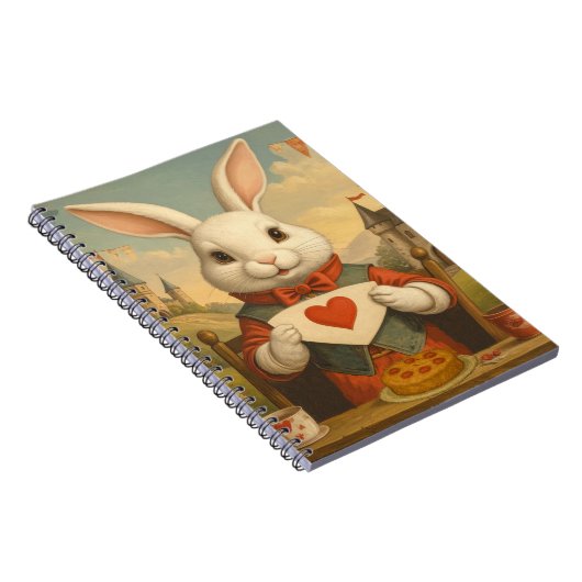 Whimsical White Rabbit Hearts Betoverd Wonderland Notitieboek (Rechterzijde)