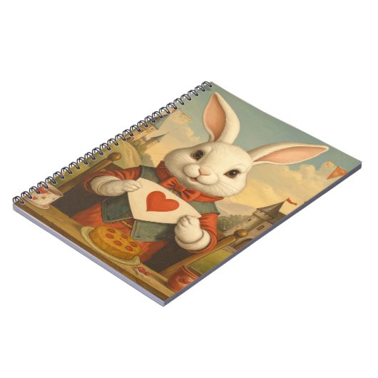 Whimsical White Rabbit Hearts Betoverd Wonderland Notitieboek (Linkerzijde)