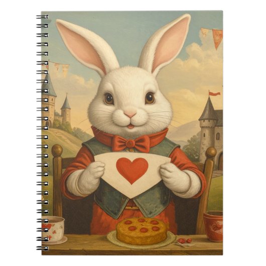 Whimsical White Rabbit Hearts Betoverd Wonderland Notitieboek (Voorkant)