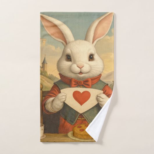 Whimsical White Rabbit Hearts Enchanted Wonderland Bad Handdoek (Handdoek)
