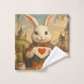 Whimsical White Rabbit Hearts Enchanted Wonderland Bad Handdoek (Wasdoekje)