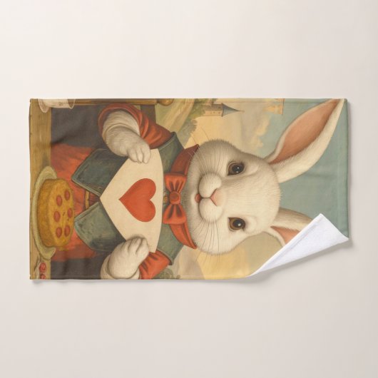 Whimsical White Rabbit Hearts Enchanted Wonderland Bad Handdoek (Handdoek)