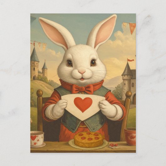 Whimsical White Rabbit Hearts Enchanted Wonderland Briefkaart (Voorkant)