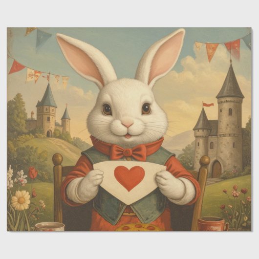 Whimsical White Rabbit Hearts Enchanted Wonderland Cadeaupapier (Vlak)
