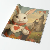 Whimsical White Rabbit Hearts Enchanted Wonderland Cadeaupapier (Uitgerold)