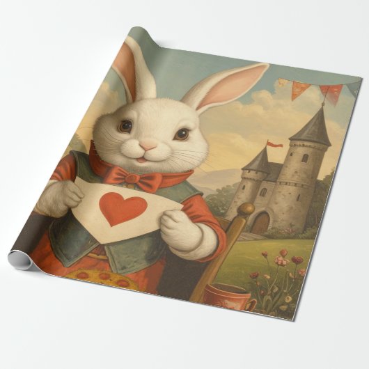 Whimsical White Rabbit Hearts Enchanted Wonderland Cadeaupapier (Uitgerold)