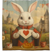 Whimsical White Rabbit Hearts Enchanted Wonderland Douchegordijn (Voorkant)