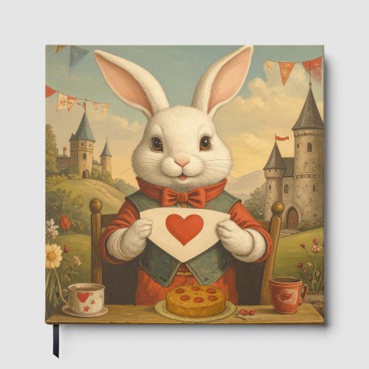 Whimsical White Rabbit Hearts Enchanted Wonderland Gastenboek (Voorkant)
