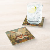 Whimsical White Rabbit Hearts Enchanted Wonderland Glazen Onderzetter (Schuin)