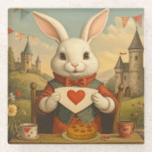 Whimsical White Rabbit Hearts Enchanted Wonderland Glazen Onderzetter (Voorkant)