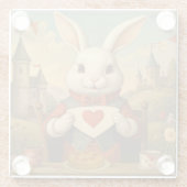 Whimsical White Rabbit Hearts Enchanted Wonderland Glazen Onderzetter (Achterkant)