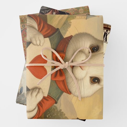 Whimsical White Rabbit Hearts Enchanted Wonderland Inpakpapier Vel (In situ)