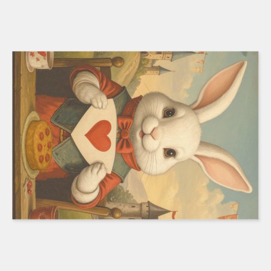 Whimsical White Rabbit Hearts Enchanted Wonderland Inpakpapier Vel (Voorkant)