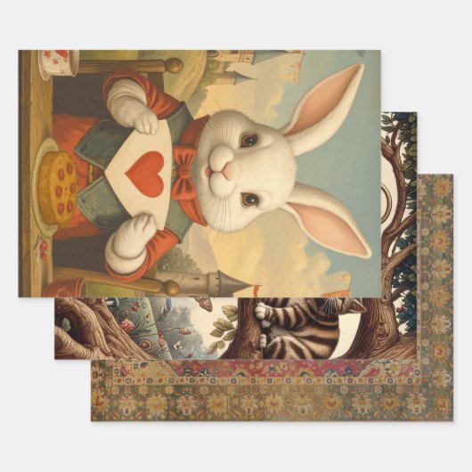 Whimsical White Rabbit Hearts Enchanted Wonderland Inpakpapier Vel (Set)