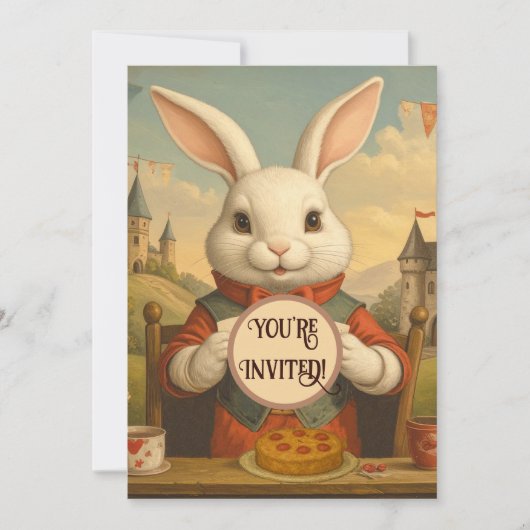 Whimsical White Rabbit Hearts Enchanted Wonderland Kaart (Voorkant)