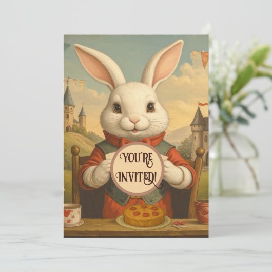 Whimsical White Rabbit Hearts Enchanted Wonderland Kaart (Staand voorkant)