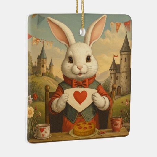 Whimsical White Rabbit Hearts Enchanted Wonderland Keramisch Ornament (Rechts)