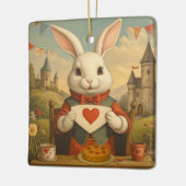 Whimsical White Rabbit Hearts Enchanted Wonderland Keramisch Ornament (Links)