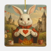 Whimsical White Rabbit Hearts Enchanted Wonderland Keramisch Ornament (Achterkant)