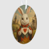 Whimsical White Rabbit Hearts Enchanted Wonderland Ornament (voorkant)