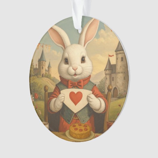 Whimsical White Rabbit Hearts Enchanted Wonderland Ornament (voorkant)