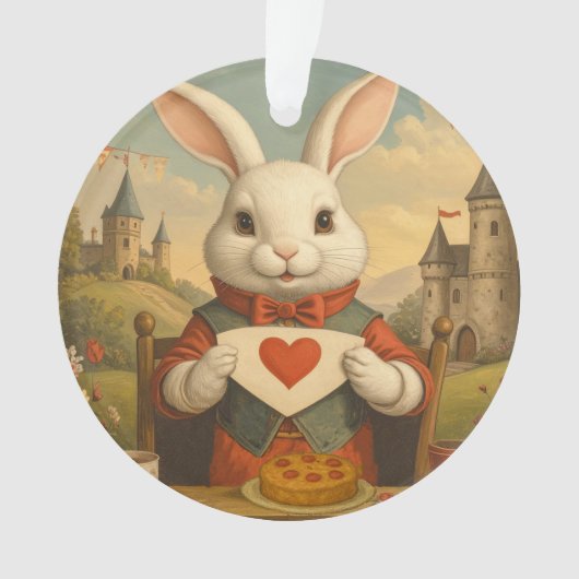 Whimsical White Rabbit Hearts Enchanted Wonderland Ornament (voorkant)