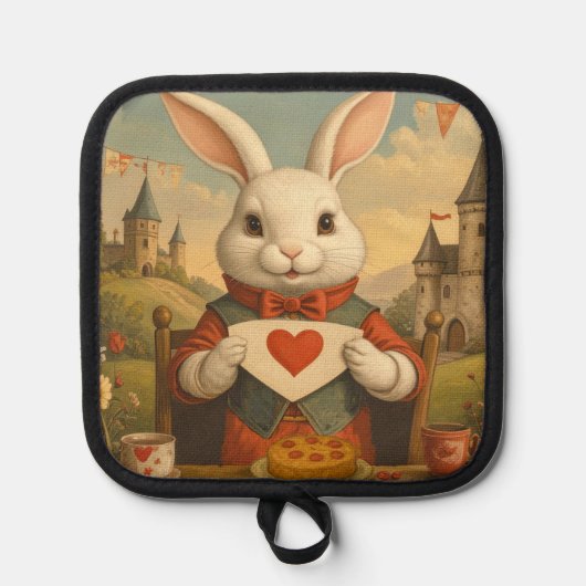 Whimsical White Rabbit Hearts Enchanted Wonderland Pannenlap (Voorkant)