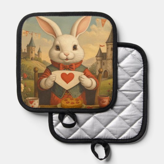 Whimsical White Rabbit Hearts Enchanted Wonderland Pannenlap (Voorkant / Achterkant)