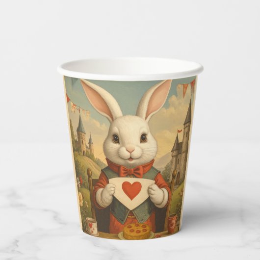 Whimsical White Rabbit Hearts Enchanted Wonderland Papieren Bekers (Achterkant)